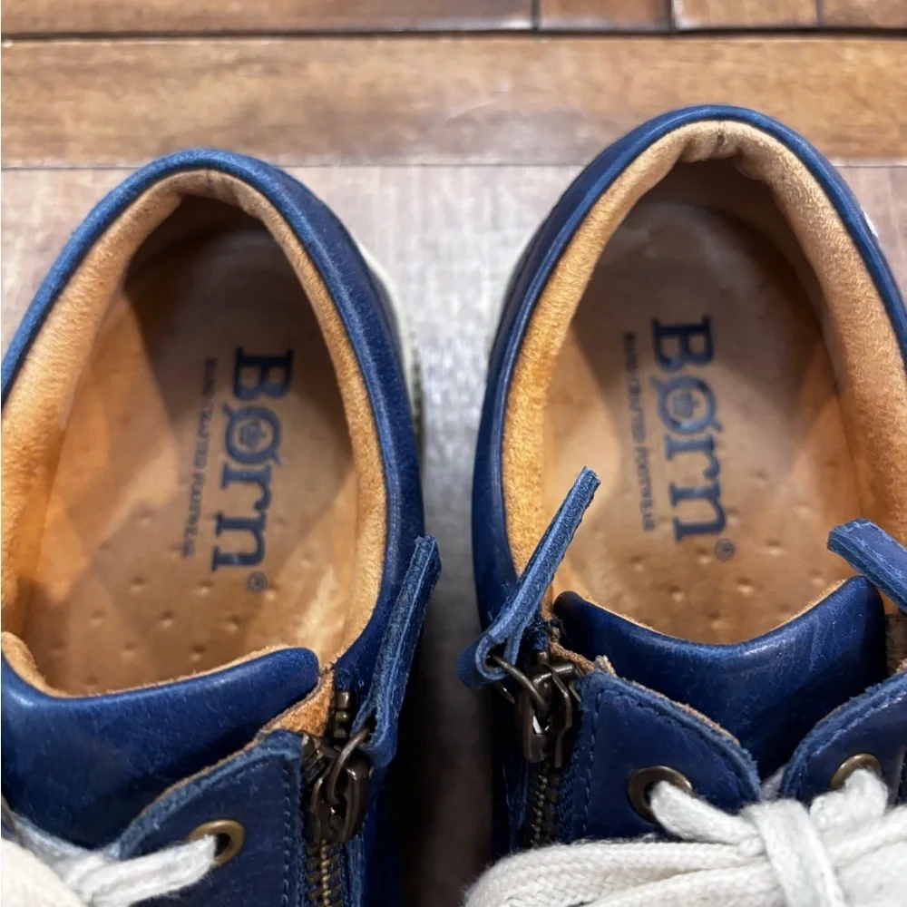 Born Blue Leather Sneakers Side Zip Lace Up Comfort‎ Shoes Men 9.5